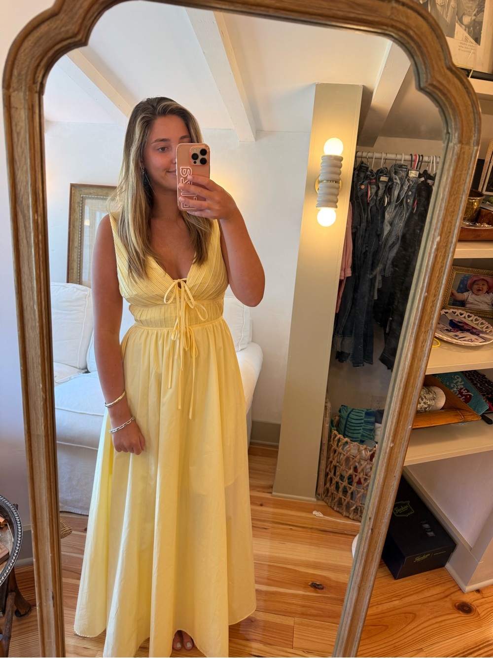 Moon River Yellow Tie-Front Sleeveless Maxi Dress